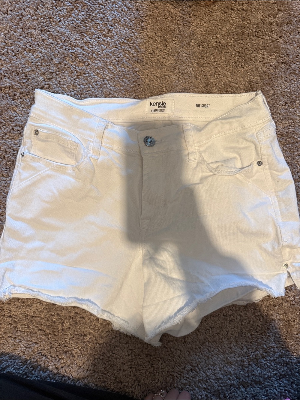 Kensie White Denim Frayed Hem Shorts